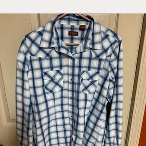 Western Button Down Shirt in Blue and White